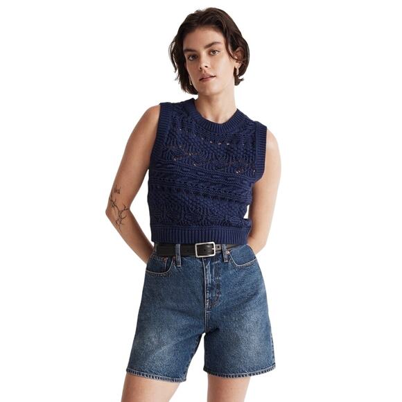 Madewell Navy Blue Open Crochet Knit Sweater Vest Size Medium - Picture 1 of 8